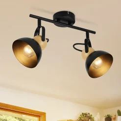 NETTLIFE Spot de plafond 2 flammes vintage noir E27 orientable lampe de couloir rétro métal industriel
