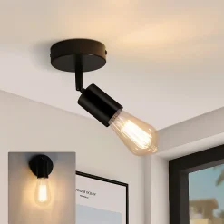 NETTLIFE Spot E27 noir lampe murale vintage lampe de cuisine pour salon, chambre à coucher Max.40 W