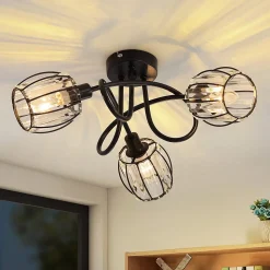 NETTLIFE Spot 3er De Plafond En Cristal Noir Vintage E14 Pour Couloir Pivotant à 350 Industriel