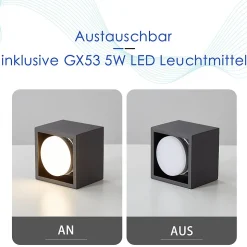 NETTLIFE Spot LED Plafonniers Noir GX53 MAX.5W Spot Carré Pivotant pour Cuisine Salon Salle à Manger Couloir