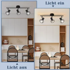 NETTLIFE Spot plafond 3 ampoules E14 noir industriel orientable vintage salon cuisine chambre