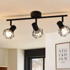 NETTLIFE Spot plafond 3 ampoules E14 noir industriel orientable vintage salon cuisine chambre
