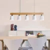 NETTLIFE Suspension 5 ampoules E27 blanc moderne Métal et bois lampe de salle à manger Diam.102cm pour cuisine salon couloir hôtel