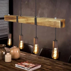 NETTLIFE Suspension 4 ampoules E27 Diam.80cm rétro avec poutre en bois Vintage pour salle à manger cuisine max.25W