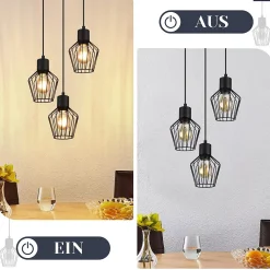 NETTLIFE Suspension 3 ampoules suspension ronde suspension noire LED E27 métal rétro