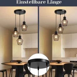 NETTLIFE Suspension 3 ampoules suspension ronde suspension noire LED E27 métal rétro