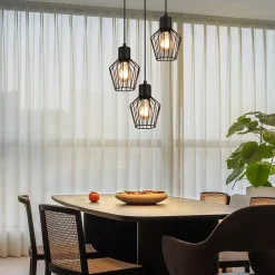 NETTLIFE Suspension 3 ampoules suspension ronde suspension noire LED E27 métal rétro