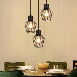 NETTLIFE Suspension 3 ampoules suspension ronde suspension noire LED E27 métal rétro