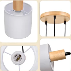 NETTLIFE Suspension bois blanc Diam.20 cm E14 vintage 3 ampoules ronde pour salle à manger restaurant cuisine chambre bureau