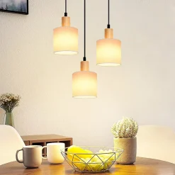 NETTLIFE Suspension bois blanc Diam.20 cm E14 vintage 3 ampoules ronde pour salle à manger restaurant cuisine chambre bureau