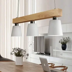 NETTLIFE Suspension Bois 3 Flammes Blanc Chaud Vintage Réglable en Hauteur Blanc E27 MAX.25W