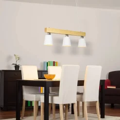 NETTLIFE Suspension Bois 3 Flammes Blanc Chaud Vintage Réglable en Hauteur Blanc E27 MAX.25W