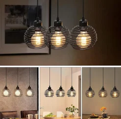 NETTLIFE Suspension de table Vintage noir Lampe de table E27 Lampe de salle à manger Rétro cuisine industrielle