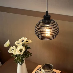 NETTLIFE Suspension E27 Noir Diam.15cm Vintage Conception à ressort Métal avec Prise et Interrupteur Rétro