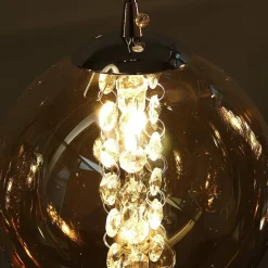 NETTLIFE Suspension en verre ambre Diam.28cm G9 lustre réglable en hauteur 3 lampes en ambre