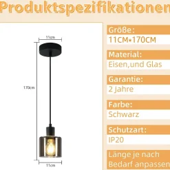 NETTLIFE Suspension fer Diam.11cm E27 Max.40w Noir Vintage 1 Ampoule Lampe de Salle à Manger Lampe à Suspension Rétro