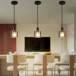 NETTLIFE Suspension fer Diam.11cm E27 Max.40w Noir Vintage 1 Ampoule Lampe de Salle à Manger Lampe à Suspension Rétro