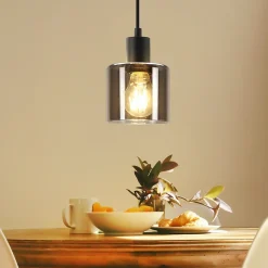 NETTLIFE Suspension fer Diam.11cm E27 Max.40w Noir Vintage 1 Ampoule Lampe de Salle à Manger Lampe à Suspension Rétro