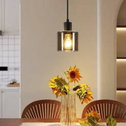 NETTLIFE Suspension fer Diam.11cm E27 Max.40w Noir Vintage 1 Ampoule Lampe de Salle à Manger Lampe à Suspension Rétro