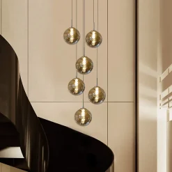 NETTLIFE Suspension G9 verre gris Diam.31cm 6 ampoules couleur cuisine salon lampe chambre lampe couloir