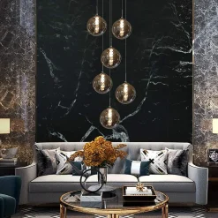 NETTLIFE Suspension G9 verre gris Diam.31cm 6 ampoules couleur cuisine salon lampe chambre lampe couloir