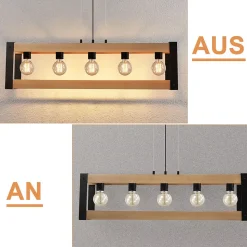 NETTLIFE Suspension lampe de salle à manger vintage en bois noire E27 5 flammes table à manger industrielle