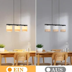 Nettlife Suspension lampe suspendue à 3 lumières, abat-jour en tissu, hauteur réglable, E27(Sans ampoules)