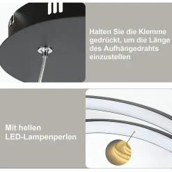 NETTLIFE Suspension LED Aluminium Noir 150cm Dimmable avec Télécommande