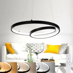 NETTLIFE Suspension LED Aluminium Noir 150cm Dimmable avec Télécommande