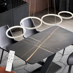 NETTLIFE Suspension LED Blanc 88cm 4 Anneaux Métal Dimmable avec Télécommande