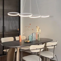 NETTLIFE Suspension LED Blanc 88cm 4 Anneaux Métal Dimmable avec Télécommande