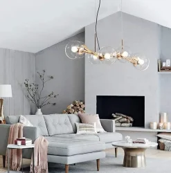 NETTLIFE Suspension LED en verre Diam.105 cm E27 avec 8 ampoules boule lumineuse lustre LED