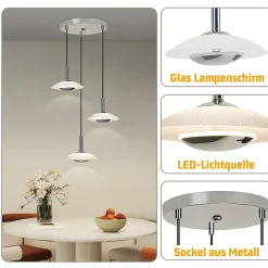 NETTLIFE Suspension LED lampe suspendue table à manger design moderne lampe suspendue salle à manger 3000K blanc chaud 3 flammes