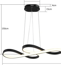 NETTLIFE Suspension LED Silicone Noir 75cm Dimmable avec Télécommande