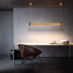 NETTLIFE Suspension LED Vintage Dimmable 100cm Bois & Métal pour Salle à Manger