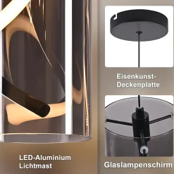 Nettlife Suspension LED vintage - Suspension en verre 1 lumière 8W style rétro, gris fumé, lumière blanc chaud 3000K