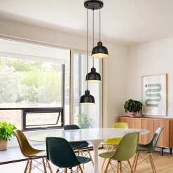 NETTLIFE Suspension Métal Diam.17,8 cm E27 Noir Vintage Industriel Rétro Cuisine Lampe 3 Ampoules pour Salle à Manger