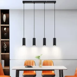 NETTLIFE Suspension métal noir diamètre 60 cm GU10 4 flammes salon industriel salle à manger lampe moderne pour intérieur