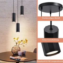 NETTLIFE Suspension métal noir Diam.20 cm GU10 3 flammes table à manger salon salle à manger moderne lampe industrielle