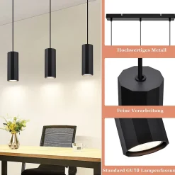 NETTLIFE Suspension métal noir diamètre 44 cm GU10 3 ampoules salon moderne industriel pour intérieur
