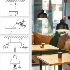 NETTLIFE Suspension Métal Noir E27 Diam.170cm Table à Vintage Lampe Industrielle 1 Ampoule