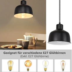 NETTLIFE Suspension Métal Noir E27 Diam.170cm Table à Vintage Lampe Industrielle 1 Ampoule