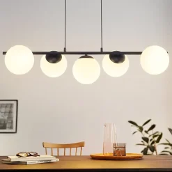 NETTLIFE Suspension noir E27 verre lampe à suspendre 5-flamme lampe de salle à manger moderne 150CM