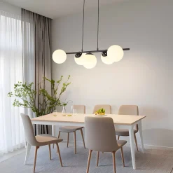 NETTLIFE Suspension noir E27 verre lampe à suspendre 5-flamme lampe de salle à manger moderne 150CM