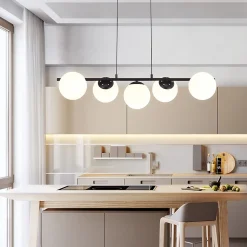 NETTLIFE Suspension noir E27 verre lampe à suspendre 5-flamme lampe de salle à manger moderne 150CM