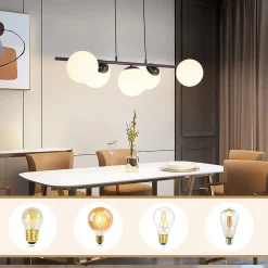 NETTLIFE Suspension noir E27 verre lampe à suspendre 5-flamme lampe de salle à manger moderne 150CM