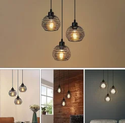 NETTLIFE Suspension Noir Métal Diam.30cm E27 Vintage Rétro Cuisine Industrielle Suspension