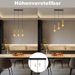 NETTLIFE Suspension or 3 ampoules lampe suspendue - lampe suspendue table à manger E27 industrielle métal suspendue