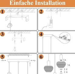 Nettlife Suspension Rotin Boho 3 Lampes - Lustre Vintage Tressé Corde Chanvre E27 (Sans Ampoule)