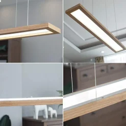 NETTLIFE Suspension salle à manger bois 38W dimmable avec télécommande 100CM suspension LED